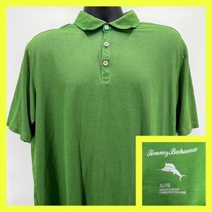 Tommy Bahama Men's XL Polo Shirt Green Cotton Blend Stretch Marlin Logo Classic